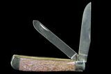 Pocketknife With Fossil Dinosaur Bone (Gembone) Inlays #115044-3